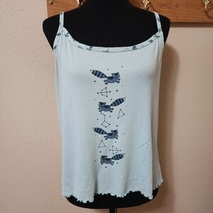 Vintage 90s Body Drama Lingerie Teal Raccoon Print Sleepwear Tank Top
